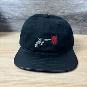 Rose Revolver Hat Cap Strap Back Black Faux Leather Brim Adjustable‎ BITS